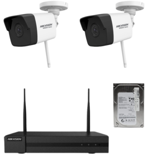 Kit supraveghere wireless - Sistem supraveghere 2 camere Hikvision HiWatch wireless 2MP, 30m IR, lentila 2.8mm, NVR 4 canale HDD inclus