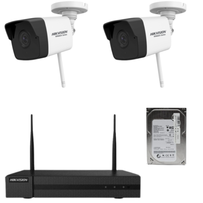 Sistem supraveghere 2 camere Hikvision HiWatch wireless 2MP, 30m IR, lentila 2.8mm, NVR 4 canale HDD inclus [1]