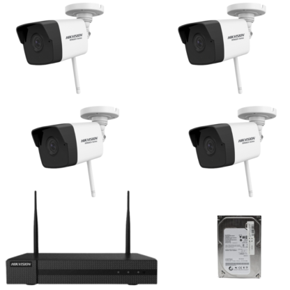 Kit de supraveghere 4 camere Hikvision HiWatch wireless 2MP, 30m IR, lentila 2.8mm, NVR 4 canale HDD inclus [1]
