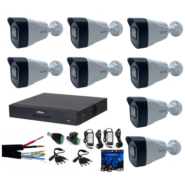 Sistem supraveghere complet 8 camere Rovision 5mp cu Starlight lumina alba 40m color noaptea, DVR Dahua, accesorii incluse