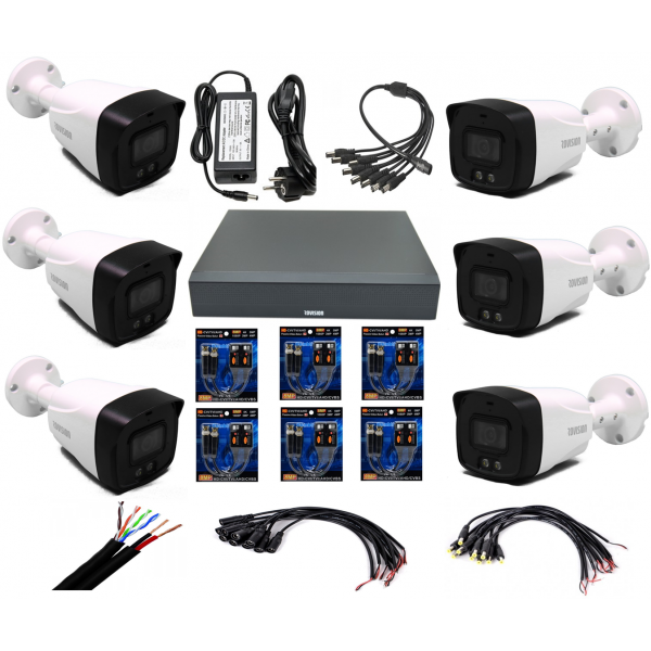 Sistem supraveghere video profesional 6 camere 5MP Starlight cu led (color noaptea 40m) , accesorii incluse, DVR 8 canale
