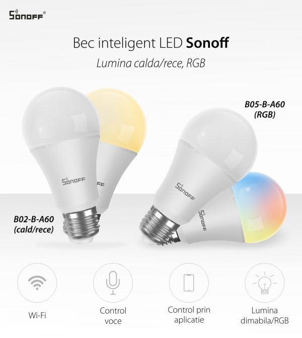 Bec inteligent cu LED Sonoff B05-B-A60, RGB, Putere 9W, 806 LM, Control aplicatie [1]