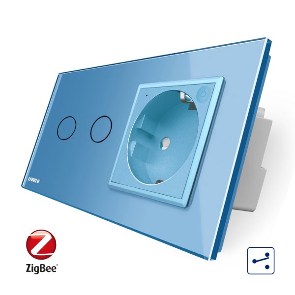 Intrerupator dublu cap scara / cap cruce, ZigBee + priza simpla Livolo ZigBee, rama din sticla, Control de pe telefon [1]