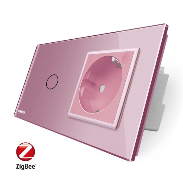 Intrerupator simplu ZigBee + priza simpla ZigBee, Livolo cu rama din sticla, Control de pe telefon [1]