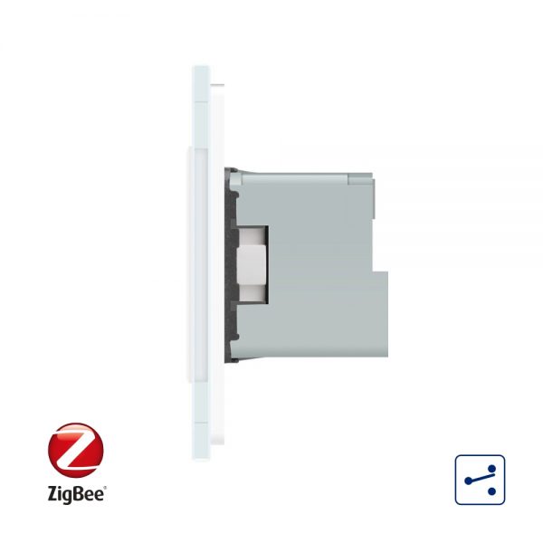 Intrerupator dublu cap scara / cap cruce, ZigBee + priza simpla Livolo ZigBee, rama din sticla, Control de pe telefon [1]