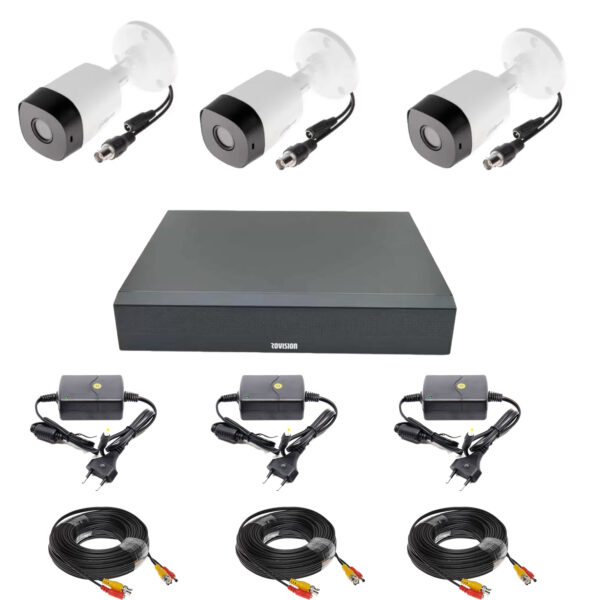 Sistem supraveghere video 3 camere Dahua 2MP full HD IR20m, IP67, DVR 4 canale si accesorii [1]