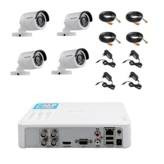 DVR si NVR - Kit supraveghere video 4 camere Hikvision exterior 20m IR, accesorii incluse