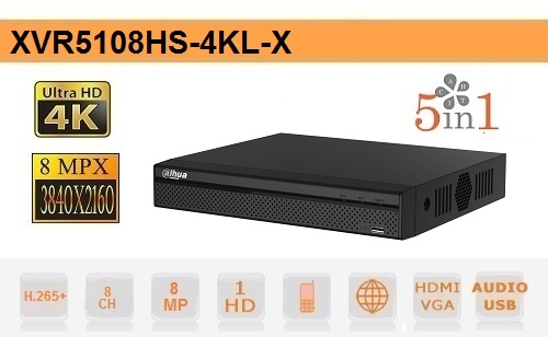DVR Dahua XVR5108HS-4KL-X, 8 canale + 4 IP, Max. 4K, H.265+, Pentabrid HDCVI/AHD/TVI/CVBS/IP [1]