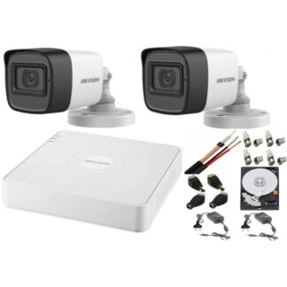 Kit Supraveghere - Sistem supraveghere audio-video Hikvision 2 camere Turbo HD 2MP DVR 4 canale, HDD 500GB