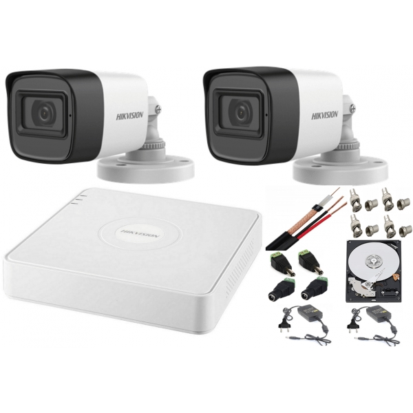 Sistem supraveghere audio-video Hikvision 2 camere Turbo HD 2MP DVR 4 canale, HDD 500GB [1]