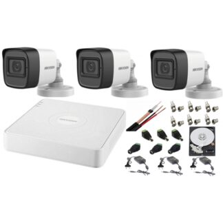 Kit Supraveghere - Sistem supraveghere audio-video Hikvision 3 camere Turbo HD 2MP DVR 4 canale, HDD 500 GB