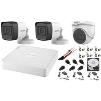 Kit supraveghere Hikvision - Sistem supraveghere mixt audio-video Hikvision 3 camere Turbo HD 2MP DVR 4 canale, HDD 500GB