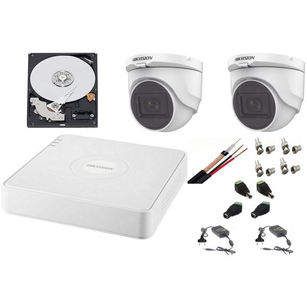 Sistem supraveghere interior  audio-video Hikvision 2 camere Turbo HD 2MP DVR 4 canale, HDD 500GB [1]