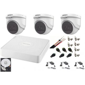 Sistem supraveghere interior  audio-video Hikvision 3 camere Turbo HD 2MP DVR 4 canale, HDD 500GB