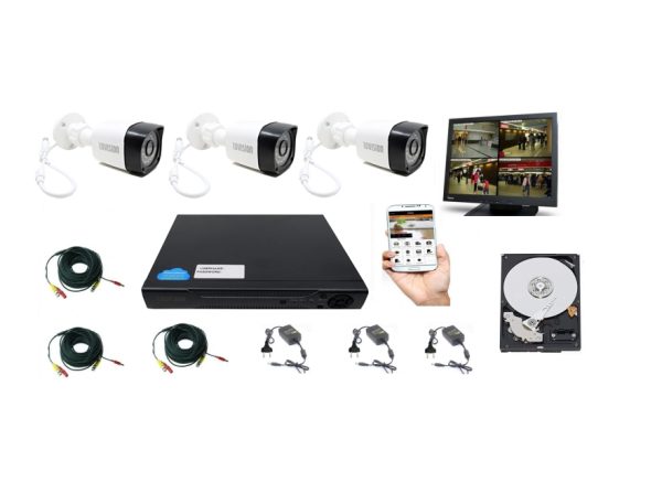 Kit  supraveghere video Rovision cu 3 camere 2MP Full HD, cu toate accesoriile incluse, monitor, HDD 500GB [1]
