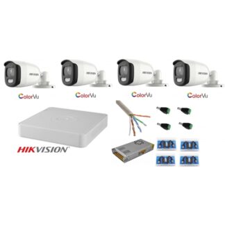 Kit supraveghere Hikvision - Sistem supraveghere Hikvision 4 camere 5MP Ultra HD Color VU DVR 4 canale full time color noaptea