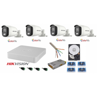 Kit Supraveghere - Sistem supraveghere Hikvision 4 camere 5MP Ultra HD Color VU full time ( color noaptea ) cu accesorii