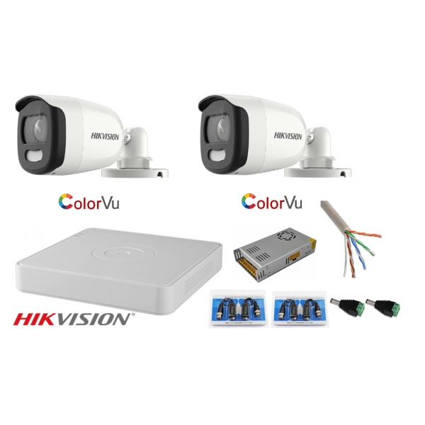 Sistem supraveghere Hikvision 2 camere 2MP Ultra HD Color VU full time ( color noaptea ) DVR 4 canale [1]