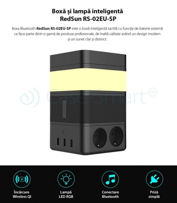 Boxa portabila cu lampa inteligenta Redsun RS-02EU-SP, Functie de baterie externa, Incarcator Wireless, Bluetooth [1]