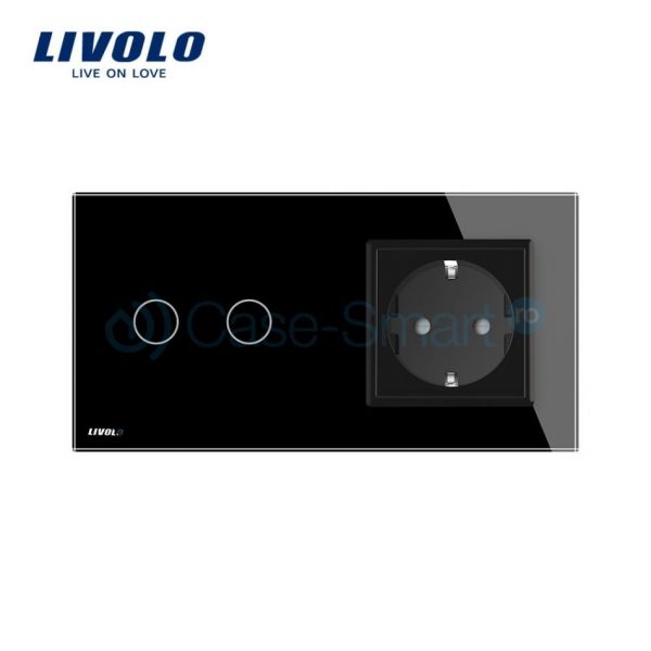 Intrerupator dublu cap scara / cap cruce + priza simpla Livolo rama din sticla [1]