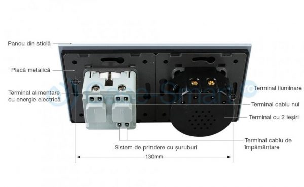 Intrerupator dublu cap scara / cap cruce + priza simpla Livolo rama din sticla [1]
