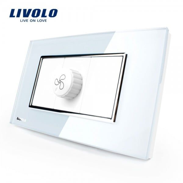 Intrerupator cu variator pentru ventilator Livolo cu rama din sticla – standard italian [1]