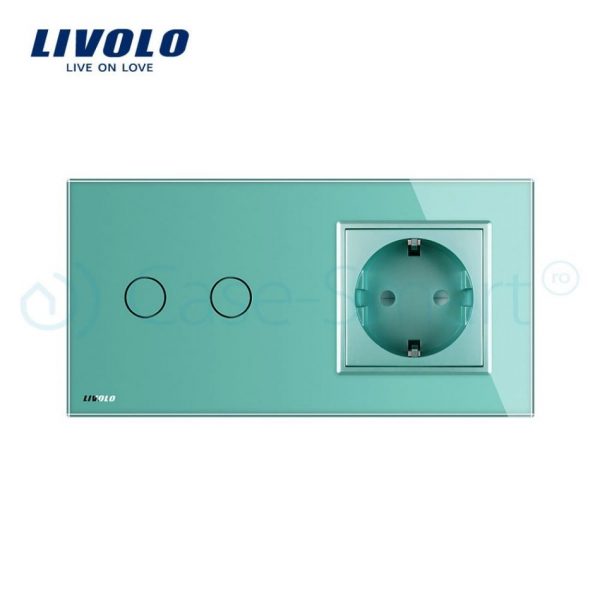 Intrerupator dublu + priza simpla Livolo rama din sticla [1]