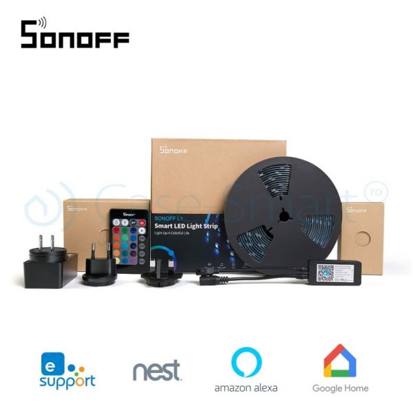 Banda inteligenta Wireless Light Strip LED RGB Sonoff L1, Lungime 5 m, Telecomanda inclusa, Control vocal, Control de pe telefonul mobil [1]