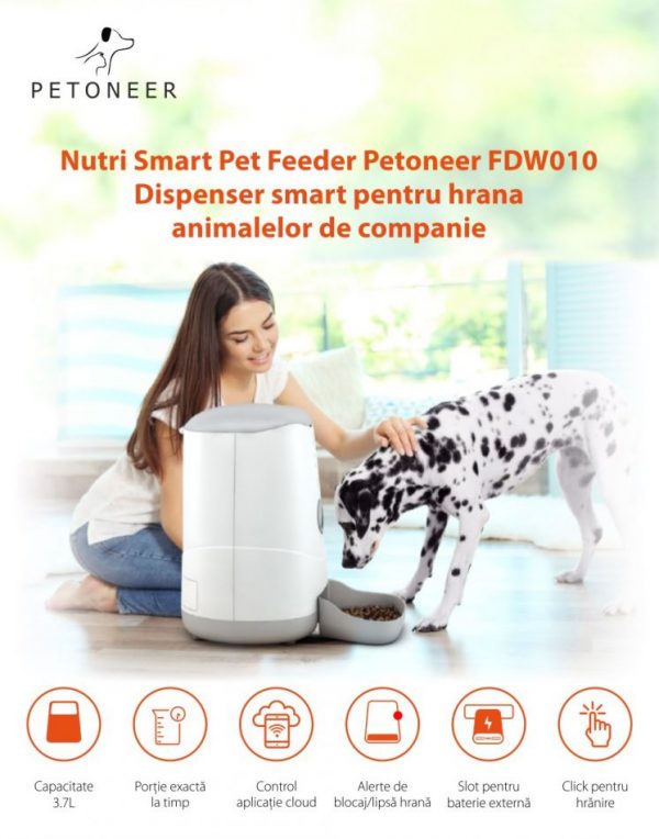 Dispenser inteligent pentru hrana animalelor de companie Petoneer Nutri, Control aplicatie, Slot baterie externa [1]