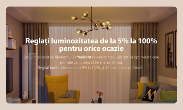 Bec inteligent cu filament LED, Yeelight YLDP12YL, Control smart, 6W, Wi-Fi, 2.4 GHz [1]