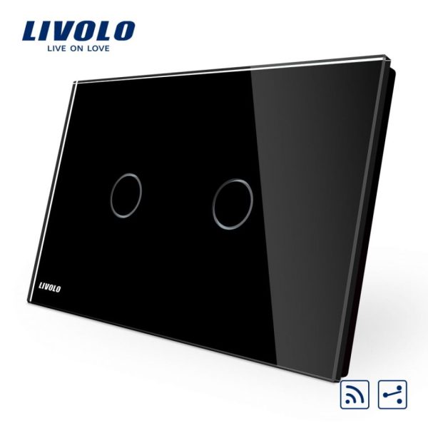 Intrerupator dublu cap scara/cruce wireless cu touch Livolo din sticla – standard italian [1]