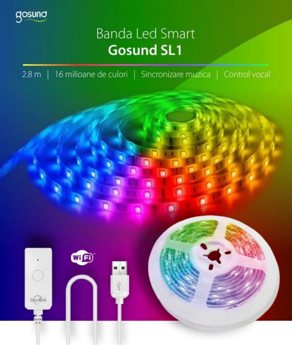 Kit Banda LED Smart NiteBird SL1, Wi-Fi, 2.8 Metri, Control prin aplicatie, Control vocal [1]