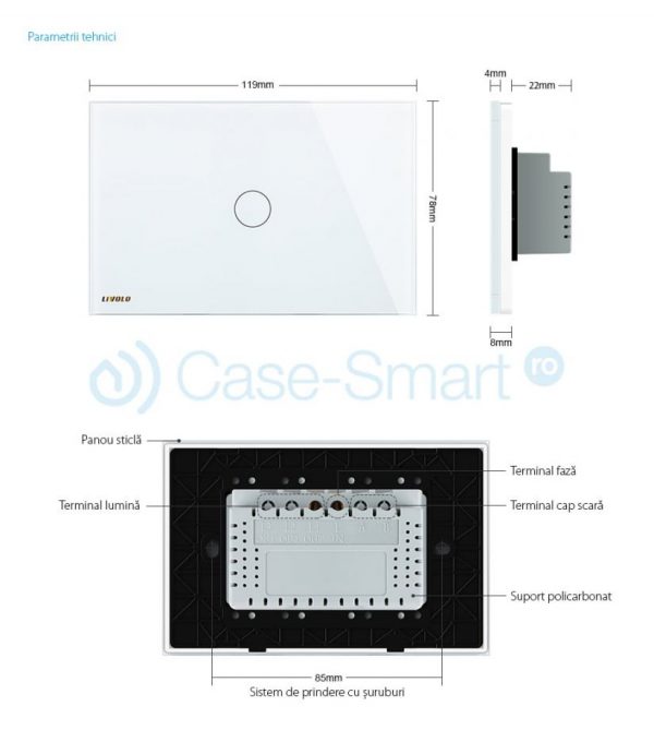 Intrerupator cu variator wireless cu touch Livolo din sticla – standard italian [1]