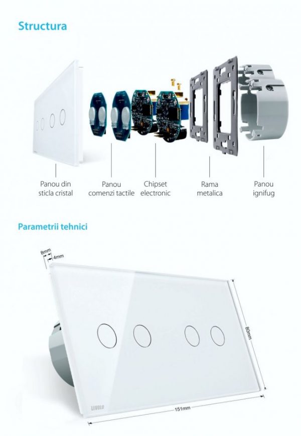 Intrerupator dublu + dublu cu touch Livolo din sticla, Protocol ZigBee, Control de pe telefon [1]