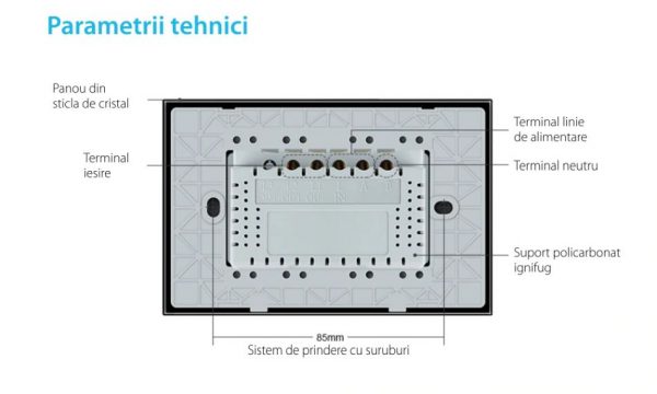 Intrerupator cu touch pentru draperie Livolo din sticla, Wireless, Standard italian [1]