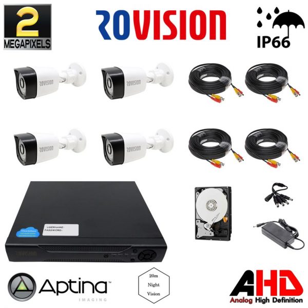 Sistem supraveghere video 4 camere exterior 2 MP 1080P FULL HD IR30m, DVR, HDD 500 GB, accesorii full [1]