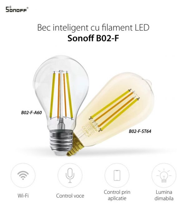 Bec inteligent LED Sonoff B02-F-ST64, Wi-Fi, 7W, 700 LM, Dimmer, Control aplicatie [1]