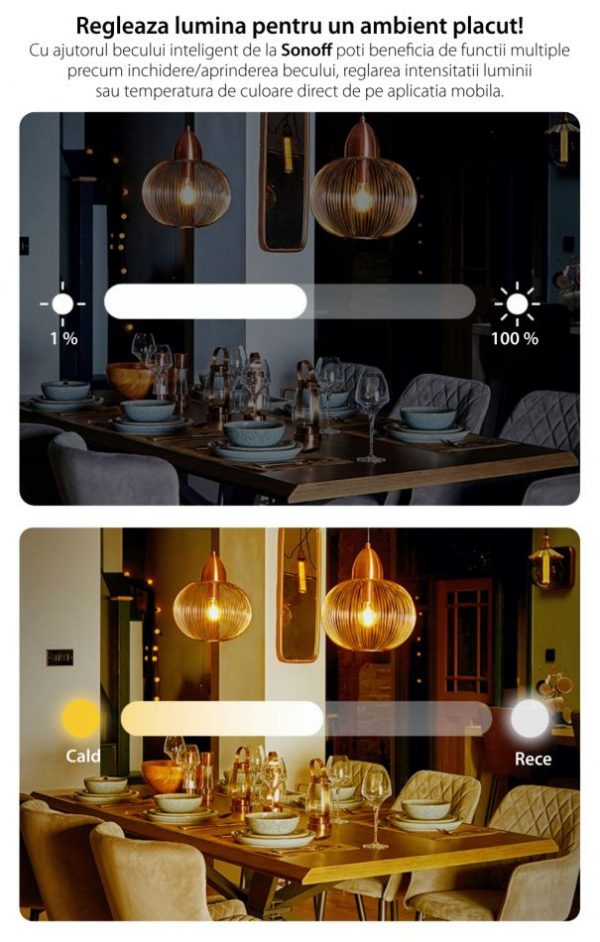 Bec inteligent LED Sonoff B02-F-A60, Wi-Fi, 7W, 806 LM, Dimmer, Control aplicatie [1]