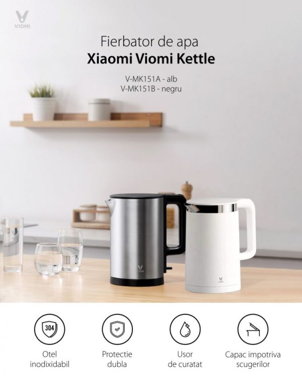 Fierbator de apa Xiaomi Viomi Smart Kettle, Capacitate 1.5 L, Putere 1800 W, Otel inoxidabil [1]