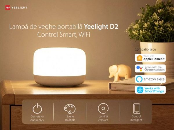 Lampa de veghe portabila Yeelight D2, Alb, Smart, Bluetooth, Ajustare culori [1]