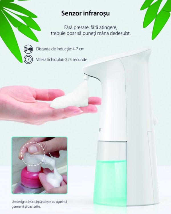Dispenser de sapun BlitzWolf BW-FD1, Alb, 240 mL, Impermeabil IPX4, Tensiune 4.5V [1]