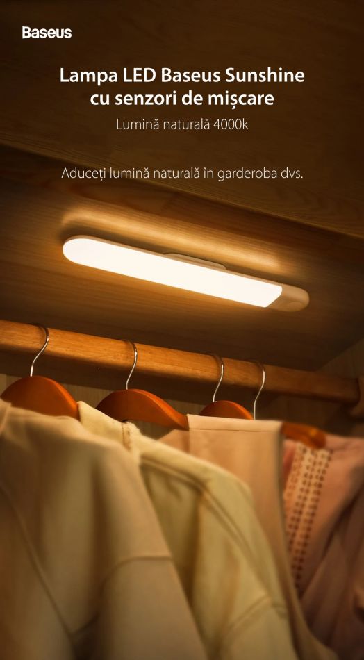 Lampa LED Baseus Sunshine, DGSUN-YB02, Alb, Senzori de miscare, 1W, Baterie 800 mAh [1]