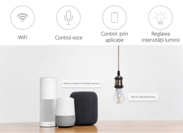 Bec inteligent cu filament LED, Yeelight YLDP12YL, Control smart, 6W, Wi-Fi, 2.4 GHz [1]
