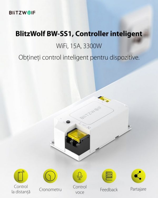 BlitzWolf BW-SS1, Controller inteligent, WiFi, 15A, 3300W, Compatibil cu Amazon Alexa, Google Home & IFTTT [1]