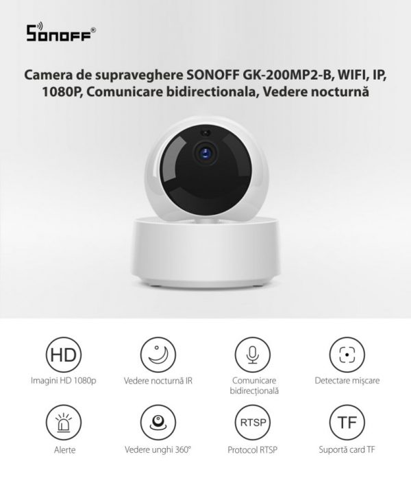 Camera de supraveghere SONOFF GK-200MP2-B, Wireless, Full HD, Comunicare bidirectionala, Night vision [1]