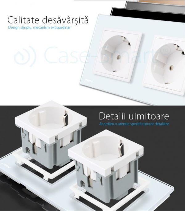 Priza dubla Livolo cu rama din sticla si capac de protectie rezistent la apa [1]