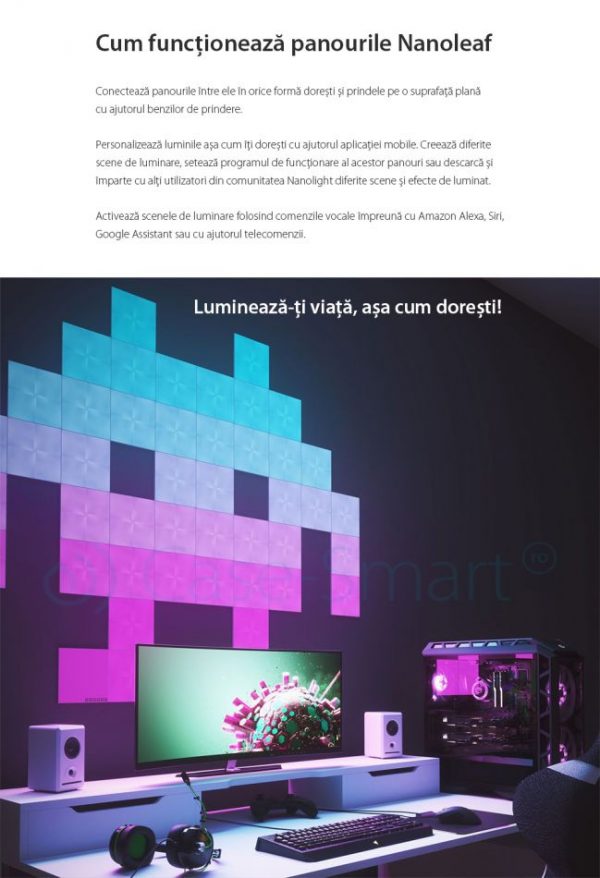 Pachet 4 Panouri luminoase inteligente Nanoleaf Canvas cu senzor muzica pentru extindere kit de baza Canvas, LED RGBW [1]