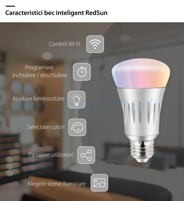 Bec inteligent LED RGB wifi rotund Red Sun, control de pe aplicatie mobila – RS-SLD02-E27 [1]