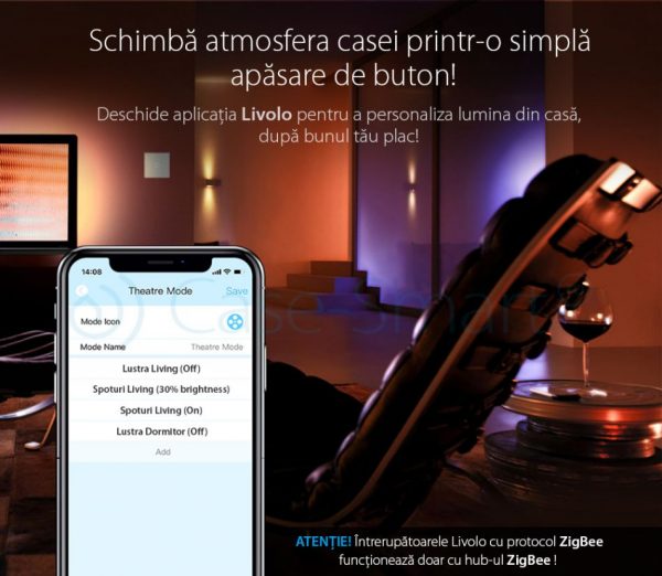 Intrerupator simplu cu touch Livolo din sticla – protocol ZigBee, Control de pe telefonul mobil [1]
