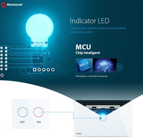 Intrerupator dublu cap scara/cruce wireless cu touch Livolo din sticla – standard italian [1]